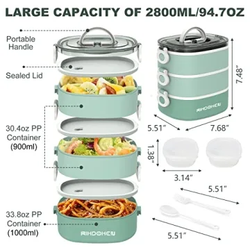 RIKDOKEN Lunch Box - Stackable 3 Layer Leakproof Bento Box
