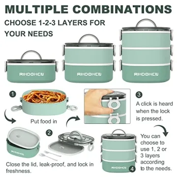 RIKDOKEN Lunch Box - Stackable 3 Layer Leakproof Bento Box