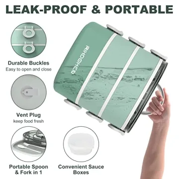 RIKDOKEN Lunch Box - Stackable 3 Layer Leakproof Bento Box