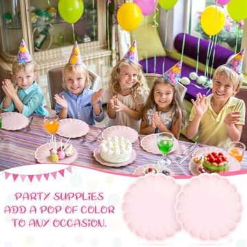 Newtay 30 Pcs Large Scalloped Paper Plates 9.5 Inch Shell Edge Disposable Dinner Plates for Birthday Wedding Baby Shower Party Decorations(Light Pink)