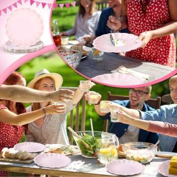 Newtay 30 Pcs Large Scalloped Paper Plates 9.5 Inch Shell Edge Disposable Dinner Plates for Birthday Wedding Baby Shower Party Decorations(Light Pink)