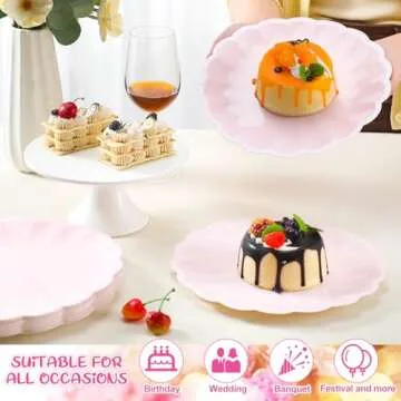 Newtay 30 Pcs Large Scalloped Paper Plates 9.5 Inch Shell Edge Disposable Dinner Plates for Birthday Wedding Baby Shower Party Decorations(Light Pink)