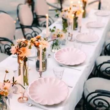 Newtay 30 Pcs Large Scalloped Paper Plates 9.5 Inch Shell Edge Disposable Dinner Plates for Birthday Wedding Baby Shower Party Decorations(Light Pink)