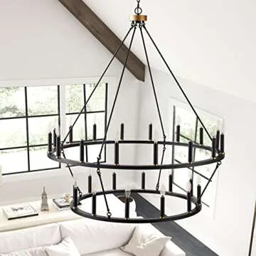 Stunning Aiwen Black Wagon Wheel Chandelier - 28-Light Design