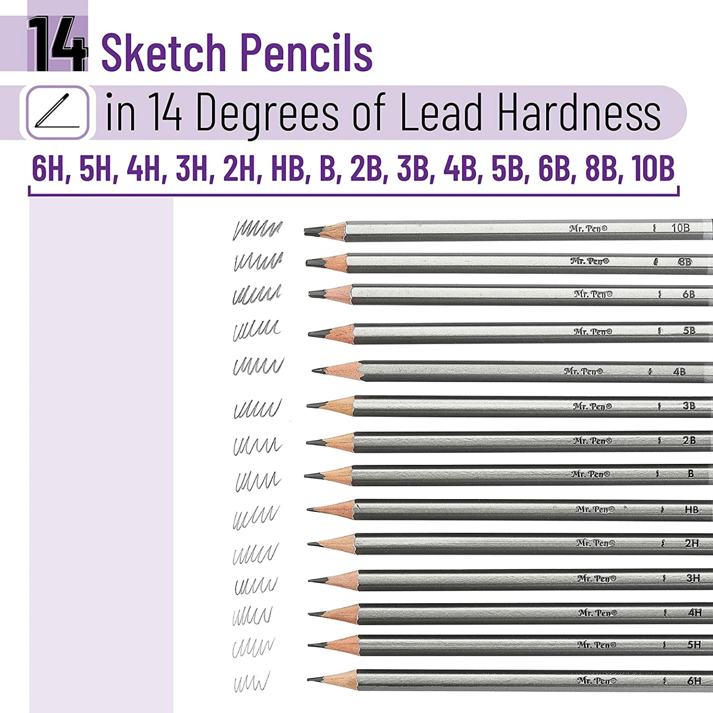 14 Pack Mr. Pen Sketch Pencils for Artists and Students