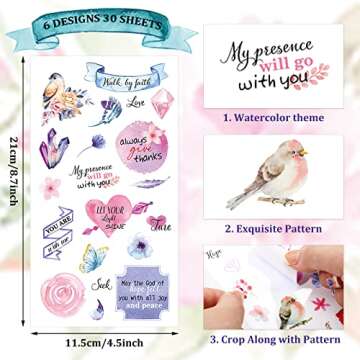 30 Sheets Bible Verse Stickers for Journaling Christian Scrapbook Stickers Inspirational Scripture F...