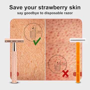 Safety Razor for Women, Single Blade Razors for Women, Reusable Metal Razors Women, Double Edge Safety Razor with 10 Platinum Coated Safety Razor Blades, 1 Blade Manual Razors for Women, Rose Gold