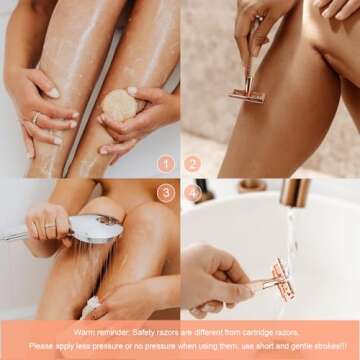 Safety Razor for Women, Single Blade Razors for Women, Reusable Metal Razors Women, Double Edge Safety Razor with 10 Platinum Coated Safety Razor Blades, 1 Blade Manual Razors for Women, Rose Gold