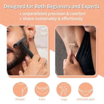 Safety Razor for Women, Single Blade Razors for Women, Reusable Metal Razors Women, Double Edge Safety Razor with 10 Platinum Coated Safety Razor Blades, 1 Blade Manual Razors for Women, Rose Gold