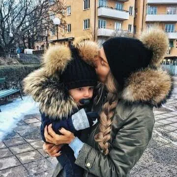 oenbopo 2PCS Parent-Child Hat Winter Warmer, Baby & Women Knit Hat, Mother & Baby Beanie, Khaki