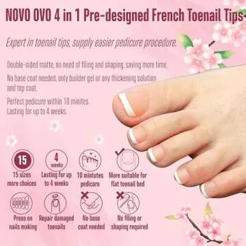 NOVO OVO French Tip Soft Gel Toenail Extension - 360 Pcs