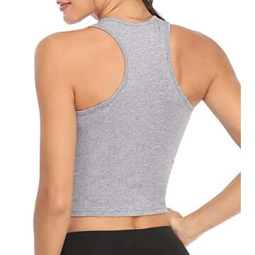 Joviren 4-Pack Cotton Workout Crop Tank Tops for Women - Racerback Yoga & Athletic Sports Shirts in Black/White/Grey/Army Green M