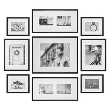 Gallery Perfect 9 Piece Black Photo Frame Gallery Kit with Decorative Art Prints & Hanging Template