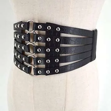 U Scinan Hollow Out Rivets Cinch Belt Tied Corset Elastic Wide Waist Belt Underbust Waistband Mother's Day Gift