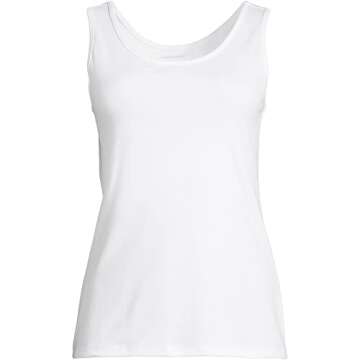 Lands' End Womens Cotton Tank Top White Regular Large