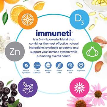 Immuneti - Advanced Immune Defense, 6-in-1 Powerful Blend of Vitamin C, Vitamin D3, Zinc, Elderberri...