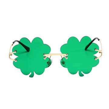 Yilistore St. Patrick’s Day Eyeglasses, Irish Shamrock Clover Sunglasses,Green Four Leaf Clover Leprechaun Costume Glasses (Deep Green B)