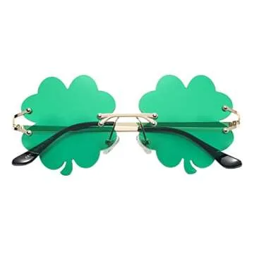 Yilistore St. Patrick’s Day Eyeglasses, Irish Shamrock Clover Sunglasses,Green Four Leaf Clover Leprechaun Costume Glasses (Deep Green B)