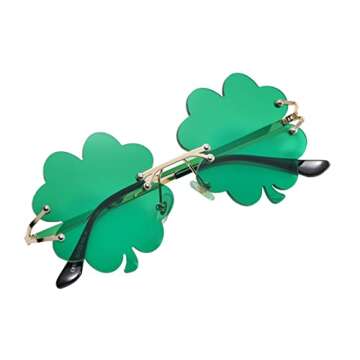 Yilistore St. Patrick’s Day Eyeglasses, Irish Shamrock Clover Sunglasses,Green Four Leaf Clover Leprechaun Costume Glasses (Deep Green B)