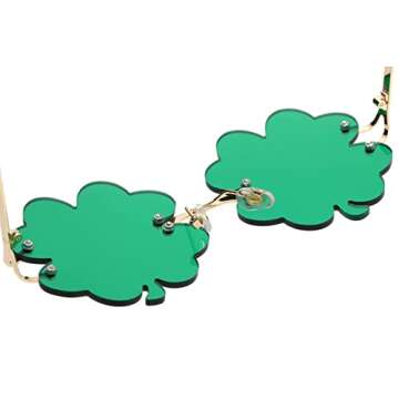 Yilistore St. Patrick’s Day Eyeglasses, Irish Shamrock Clover Sunglasses,Green Four Leaf Clover Leprechaun Costume Glasses (Deep Green B)