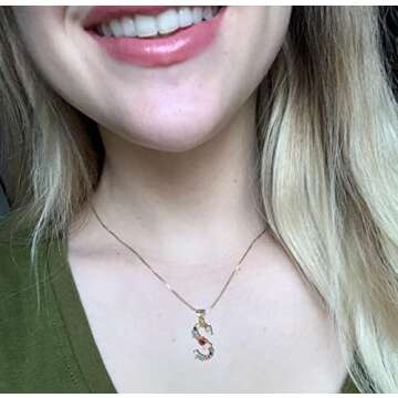Eben-Ezer 18K Gold Box Chain Choker Initial Necklace Multi-Color Zircon Letter Pendant Script Name Custom Necklace for Women Gift Alphabet 26 A-Z(J)