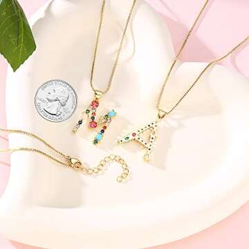 Eben-Ezer 18K Gold Box Chain Choker Initial Necklace Multi-Color Zircon Letter Pendant Script Name Custom Necklace for Women Gift Alphabet 26 A-Z(J)