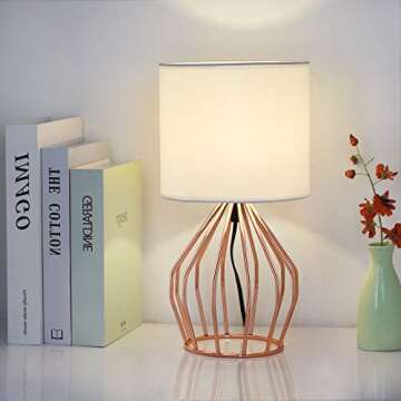 HAITRAL Rose Gold Table Lamps Set of 2- Minimalist Bedside Lamp, Modern Basket Cage Style Chrome Met...
