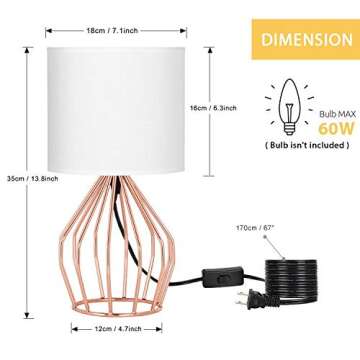 HAITRAL Rose Gold Table Lamps Set of 2- Minimalist Bedside Lamp, Modern Basket Cage Style Chrome Metal Base with Linen Fabric Shade Lamps for Bedroom, Girls Room, Gifts - Rose Gold