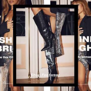 MUCCCUTE Women's Metallic Knee High Boots-Pointed Toe Stiletto Chrome Thigh High Boots-Sexy Fashion Long Boots