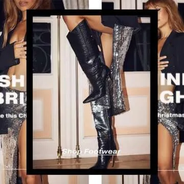 MUCCCUTE Women's Metallic Knee High Boots-Pointed Toe Stiletto Chrome Thigh High Boots-Sexy Fashion Long Boots