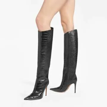 MUCCCUTE Women's Metallic Knee High Boots-Pointed Toe Stiletto Chrome Thigh High Boots-Sexy Fashion Long Boots