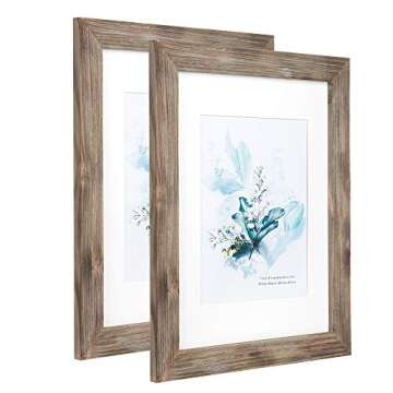 KAIWIN 100% Solid Wood Brown 11x14 Picture Frame 2 Pack Display Picture 8x10 with Mat, HD Glass Inside, Rustic Wooden Photo Frames for Wall Mounting