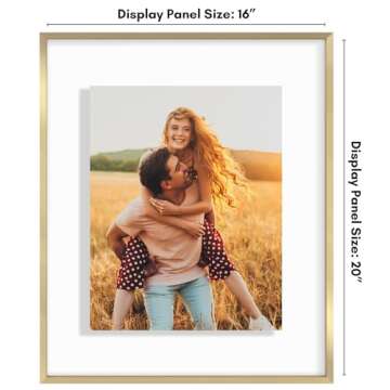 Americanflat Aluminum 16x20 Floating Picture Frame with Shatter-Resistant Glass - Use as 16x20 Pictu...