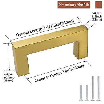 goldenwarm 10 Pack Gold Cabinet Pulls Kitchen Cabinet Handles Gold Drawer Handles - LSJ12GD76 Dresse...