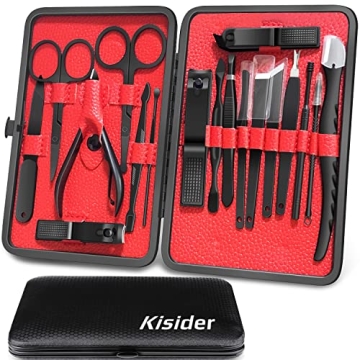 KISIDER Manicure Set Pedicure Kit - 18 PCS Premium Stainless Steel Nail Cutter Manicure Kit Nail Cli...