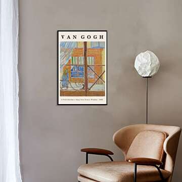 Framed Canvas Wall Art A Pork-Butcher’s Shop Seen from a Window, 1888 By Van Gogh Famous Paintings Reproduction Classical Artwork Wall Art for Living Room, Bedroom, Office 16x24in (Black Framed)