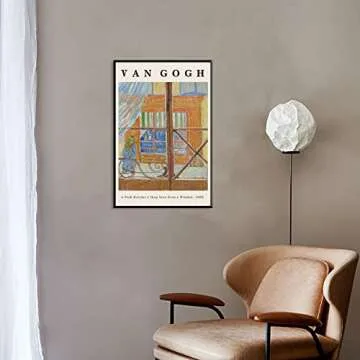 Framed Canvas Wall Art A Pork-Butcher’s Shop Seen from a Window, 1888 By Van Gogh Famous Paintings Reproduction Classical Artwork Wall Art for Living Room, Bedroom, Office 16x24in (Black Framed)
