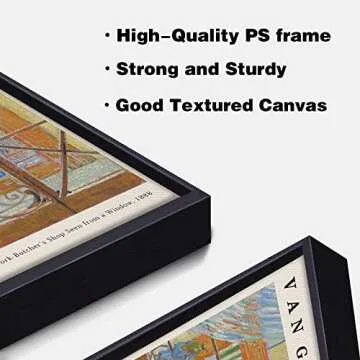 Framed Canvas Wall Art A Pork-Butcher’s Shop Seen from a Window, 1888 By Van Gogh Famous Paintings Reproduction Classical Artwork Wall Art for Living Room, Bedroom, Office 16x24in (Black Framed)