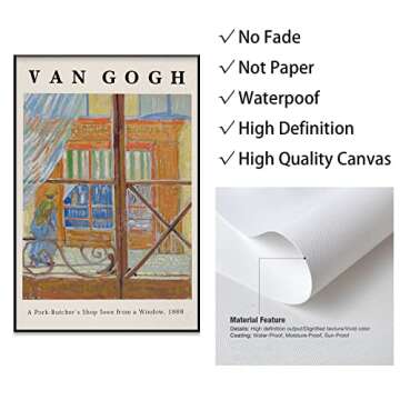 Framed Canvas Wall Art A Pork-Butcher’s Shop Seen from a Window, 1888 By Van Gogh Famous Paintings Reproduction Classical Artwork Wall Art for Living Room, Bedroom, Office 16x24in (Black Framed)