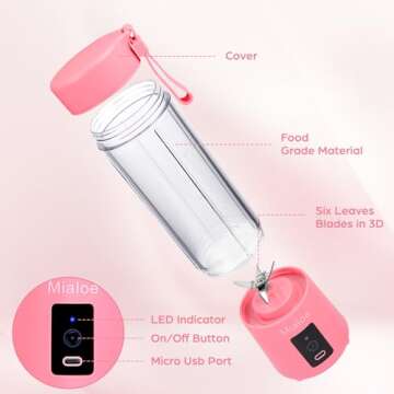 Mialoe Portable Blender, Personal Size Eletric USB Juicer Cup, Fruit, Smoothie, Baby Food Mixing Mac...