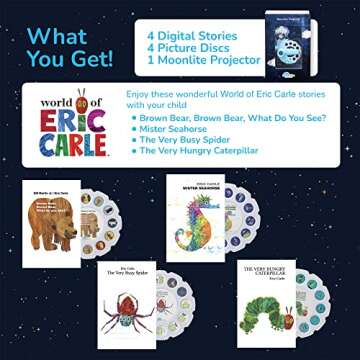 Moonlite Storytime Mini Projector with 4 Eric Carle Stories, A Magical Way to Read Together, Digital Storybooks, Fun Sound Effects, Early Sensory Learning, Gifts for Kids Ages 1 and Up