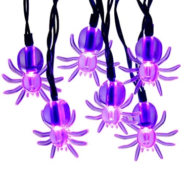 RECESKY 2 Pack Purple Spider String Lights with Timing Function- Total 80 LED 28Ft Battery Halloween...