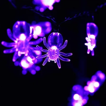 RECESKY 2 Pack Purple Spider String Lights with Timing Function- Total 80 LED 28Ft Battery Halloween String Lights for Halloween Party Decor, Halloween Decoration, Halloween Lighting, House, Bedroom