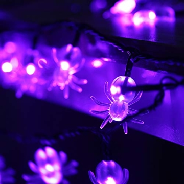 RECESKY 2 Pack Purple Spider String Lights with Timing Function- Total 80 LED 28Ft Battery Halloween String Lights for Halloween Party Decor, Halloween Decoration, Halloween Lighting, House, Bedroom
