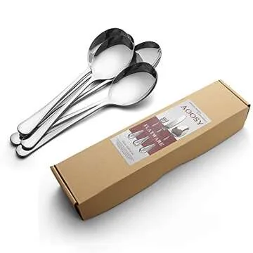 Serving Spoons, AOOSY 6 Pieces X-Large 9.8 Inches Stainless Steel Serving Spoon Catering Spoons Solid Serving Utensils Big Ladle Tablespoons for Buffet Banquet Flatware Kitchen Basics Serving