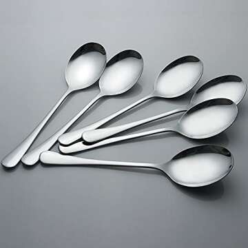 Serving Spoons, AOOSY 6 Pieces X-Large 9.8 Inches Stainless Steel Serving Spoon Catering Spoons Solid Serving Utensils Big Ladle Tablespoons for Buffet Banquet Flatware Kitchen Basics Serving