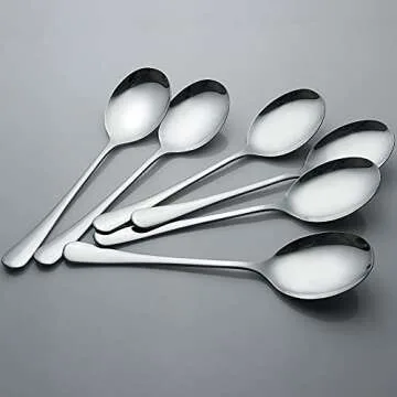 Serving Spoons, AOOSY 6 Pieces X-Large 9.8 Inches Stainless Steel Serving Spoon Catering Spoons Solid Serving Utensils Big Ladle Tablespoons for Buffet Banquet Flatware Kitchen Basics Serving