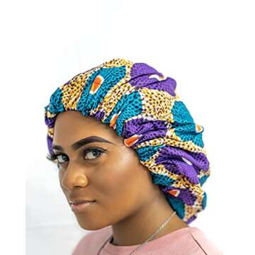 Hair Bonnets for Black Women Curly Kinky Hair Locs and Braids Double Layer Stretch Satin Protective ...