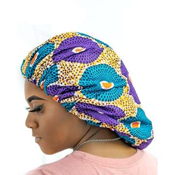 Hair Bonnets for Black Women Curly Kinky Hair Locs and Braids Double Layer Stretch Satin Protective Sleep Cap (Purple(Adah))