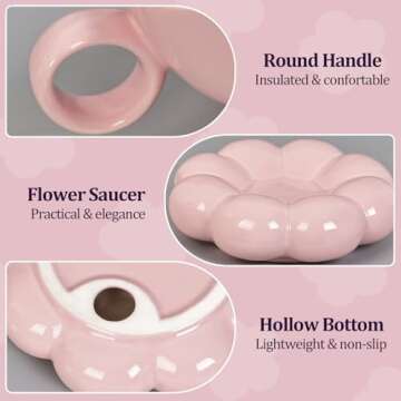 ARISKEY Cute Coffee Mug for Women,Tea Cup and Saucer Set with Spoon,6.5oz/200ml for Latte and Milk,Dishwasher and Microwave Safe,Suitable for Mom,Peach Pink